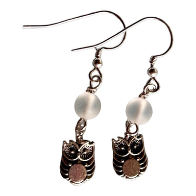 Small Owls with White Quartz Earrings - 1