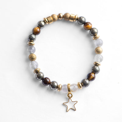 Cloudy Quartz & Pyrite STAR Beaded Bracelet - The Maker's Mark