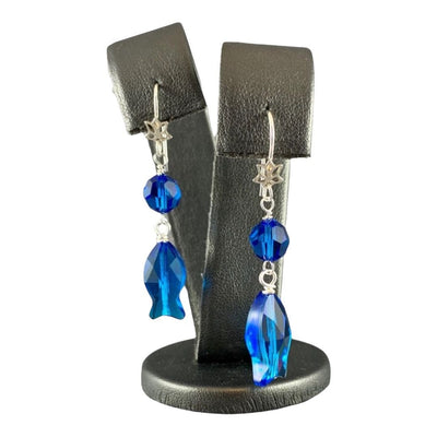 Capri Blue Bead & Fish Swarovski Crystal Earrings - 1