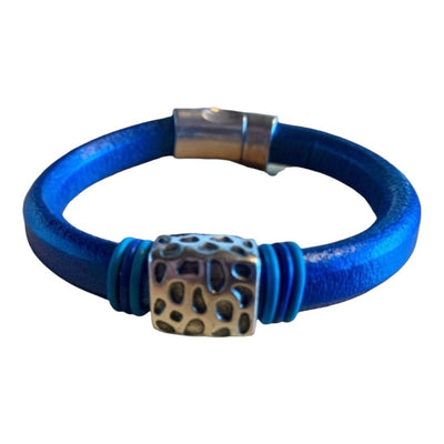 Blue Leather with Leopard Slider - 1